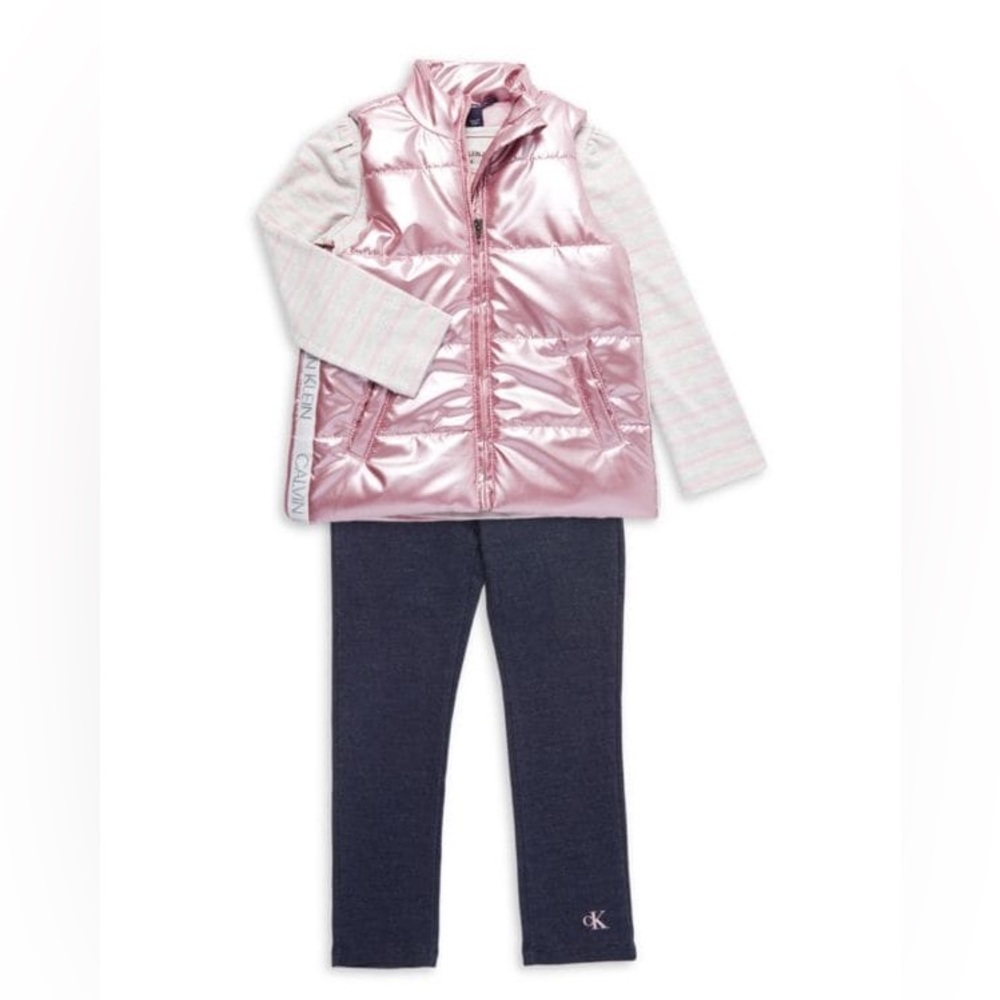 Calvin Klein girl’s 3-piece Vest-Shirt-Legging set